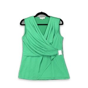 Calvin Klein Wrap Top Womens S Green Draped Front Buckle Detail Classic Career